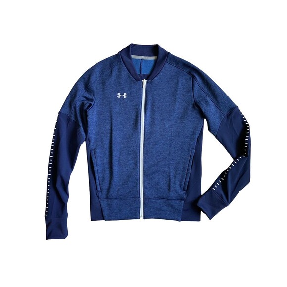Under Armour Women Qualifier Hybrid Warm Up Jacket Size XS Blue Cold Gear Zip Up - Picture 6 of 15
